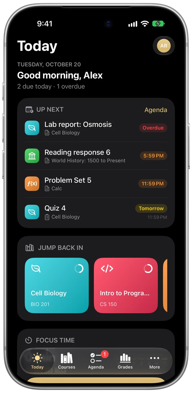 Openfold Today screen in dark mode