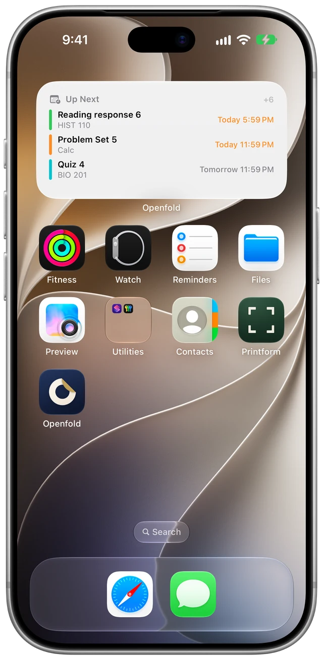 Home Screen with the Openfold Up Next widget